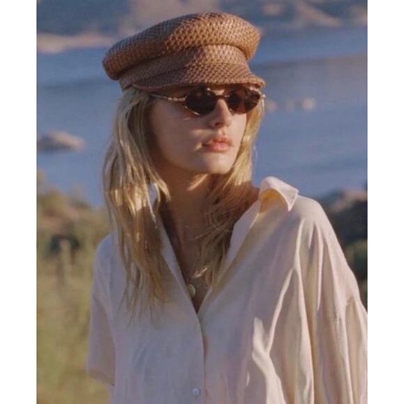Lack of color leather weaved Brown mesa cap main image 7